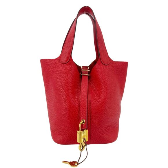 Hermes Handbags - Hermes  Picotin Lock 18 Taurillon Clemence Leather Hobo Bag Red